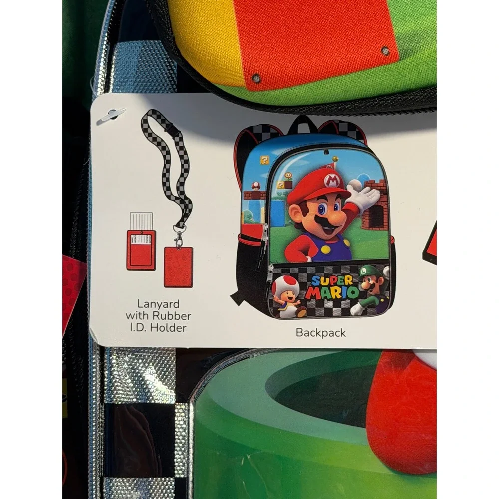 Nintendo Super Mario 4 Piece Backpack Set Lunch Bag Gadget Bag Lanyard New